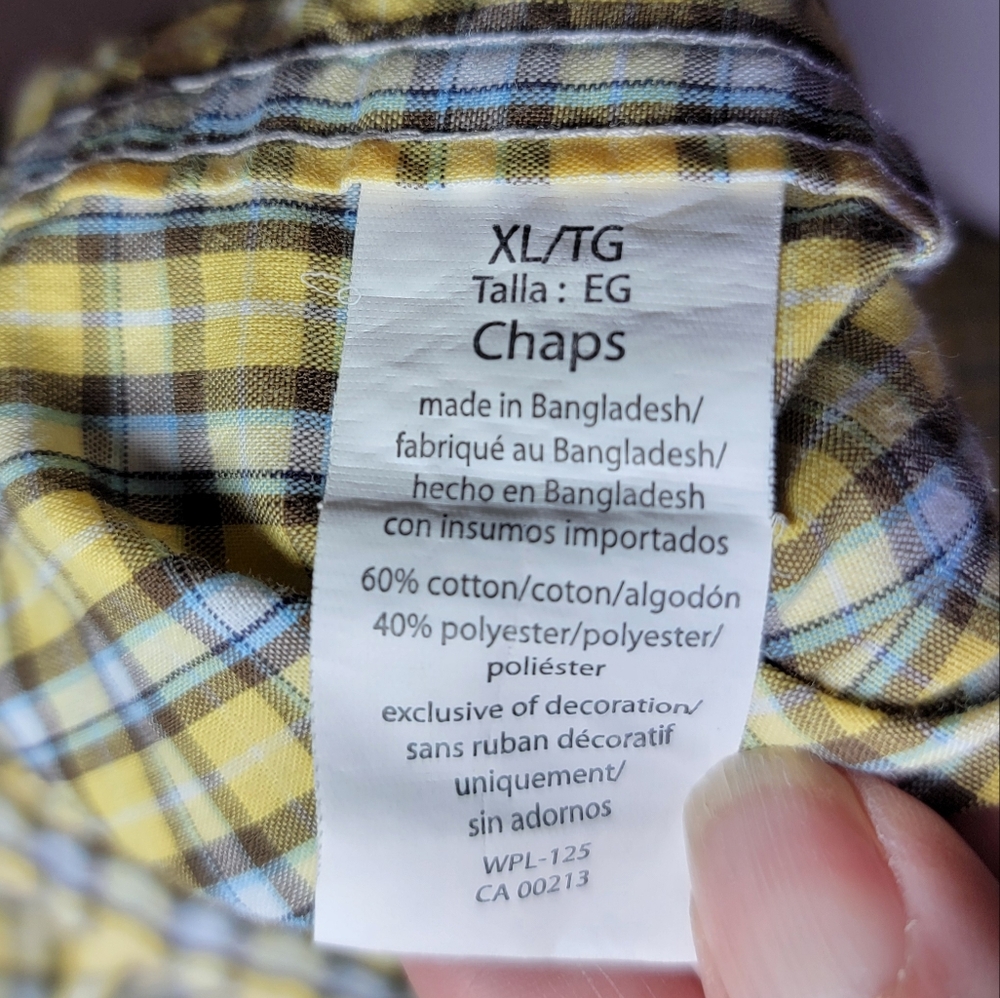Chaps Men's Button-Down Shirt Yellow and Blue Check Size XXL - Picture 6 of 8